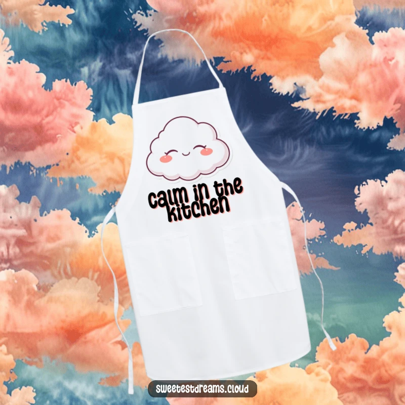 Funny apron with a serene cloud character happily floating with closed eyes, perfect for the kitchen.