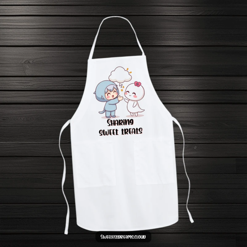 Funny apron illustration of a character offering a cloud with a smile, perfect for spreading kindness in the kitchen.