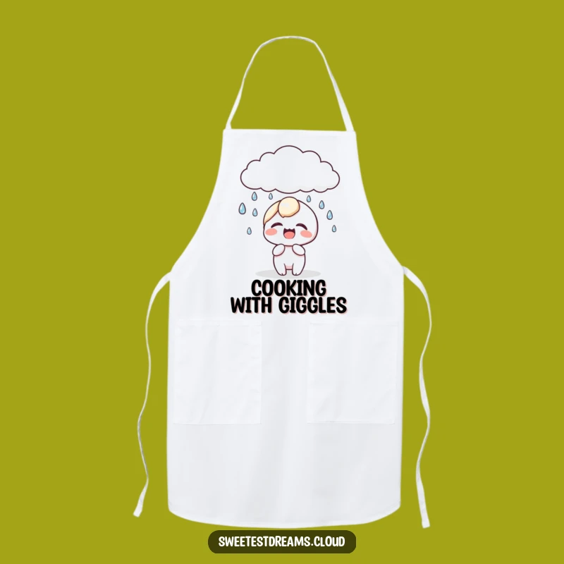 Funny Kawaii Dewdrop Giggle Apron: Kitchen Playful Cloud Rain Gear