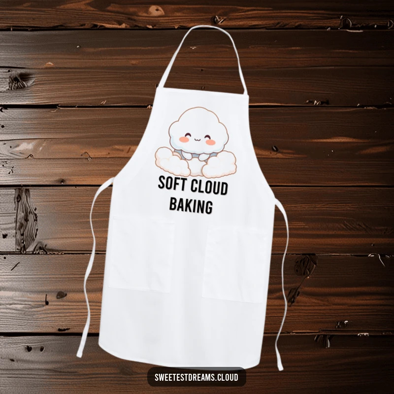 Funny apron with a smiling cloud character nestled in fluffy clouds, adding cozy cheer to kitchen tasks.