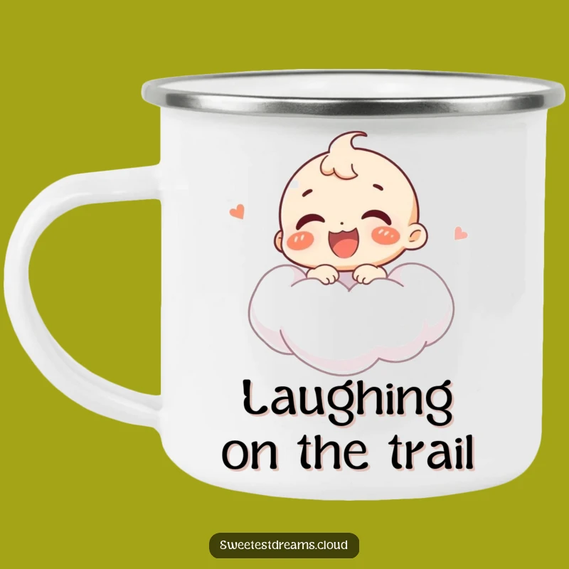 Funny Giggling Character Cloud Camping Mug: Joyful Humor Outdoors