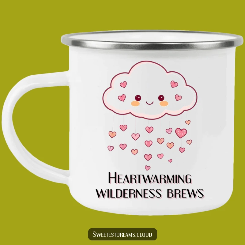 Funny Heart Cloud Camping Mug: Raining Love Art, Outdoor Gift
