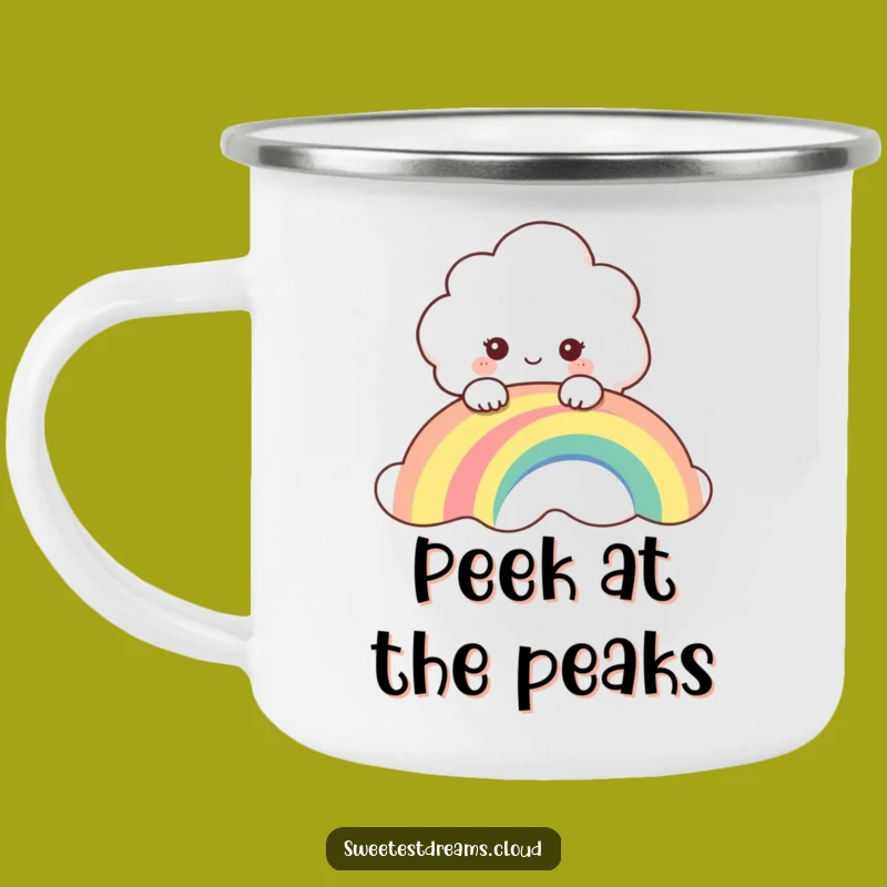 Funny Cloud Peeking Over Rainbow Camping Mug - Outdoor Curious Fun, Gift