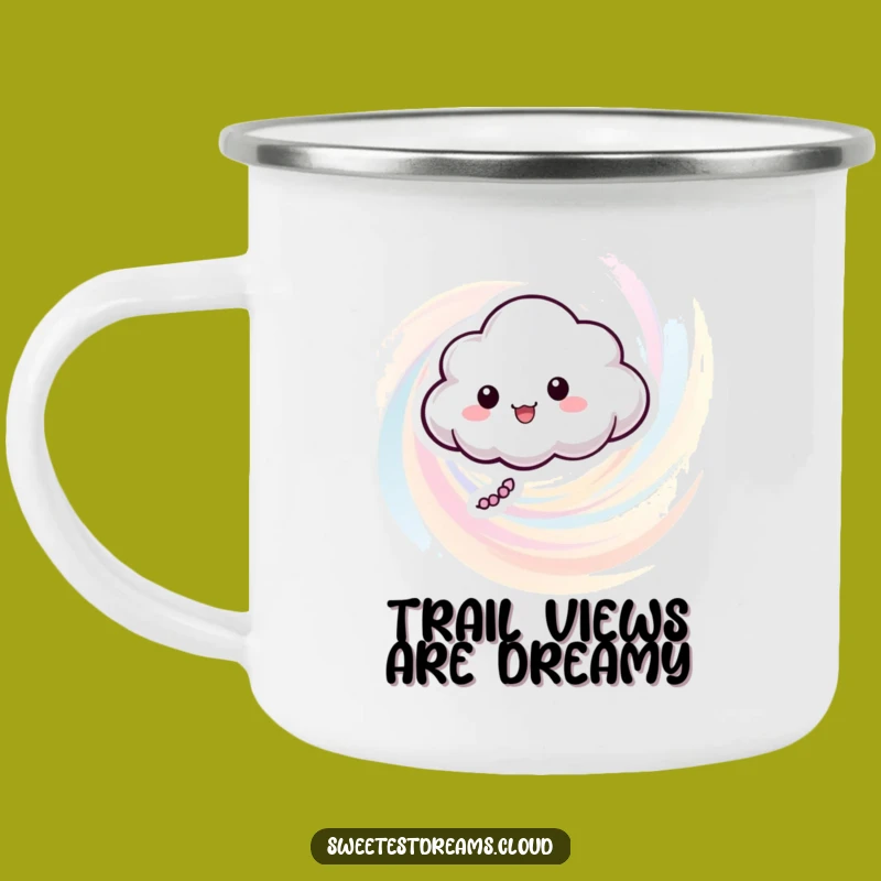 Funny Cloud Character Pastel Swirl Camping Mug - Adventure Ready & Cheerful