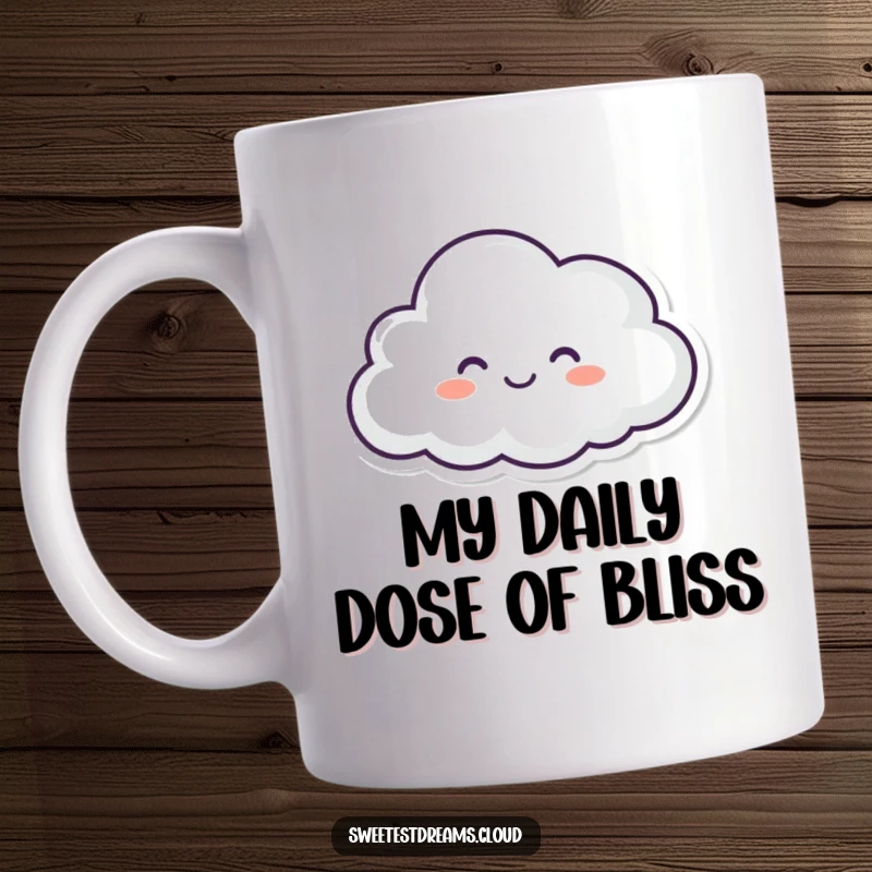 Funny mug featuring a closed-eyed, happy-faced cloud floating peacefully in the sky, radiating pure contentment.