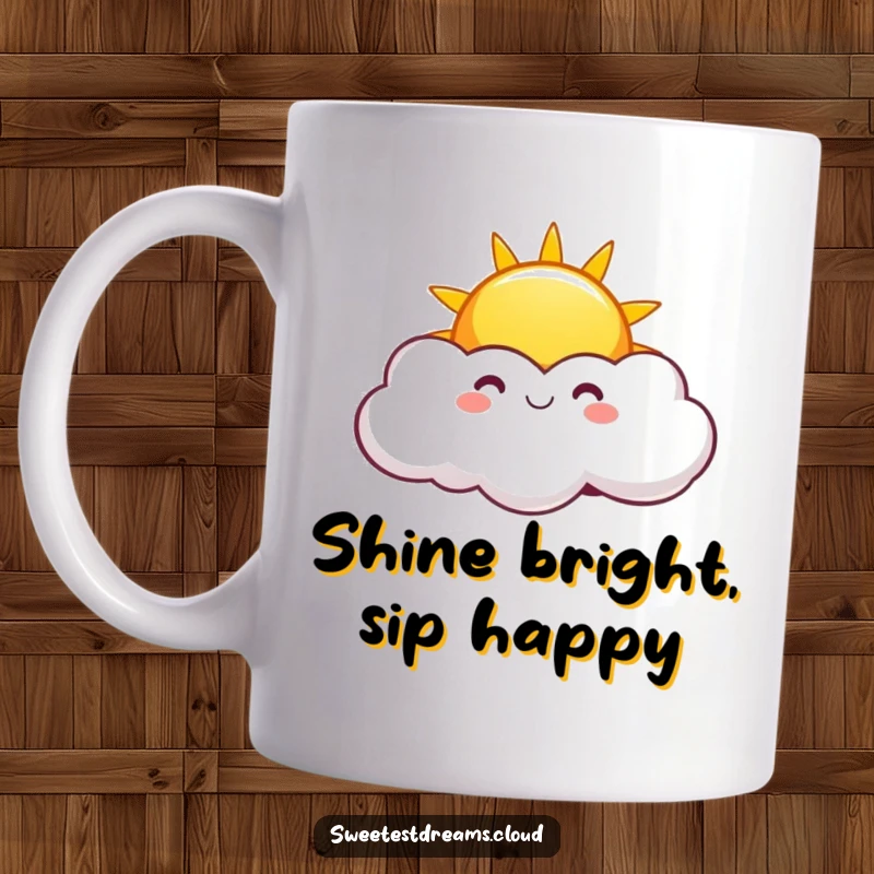 Funny Smiling Sun Mug with a cheerful sun emerging from playful clouds, symbolizing optimism and humorous brightness for a delightful user experience.