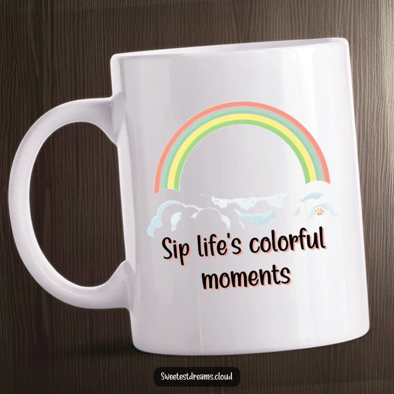 Funny Rainbow Cloud Mug with a gentle arch over soft clouds, symbolizing hope and positive, humorous beauty for a delightful user experience.