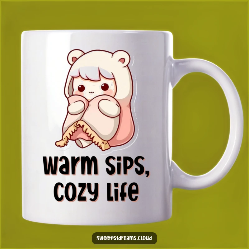 Funny Kawaii Cozy Character Mug: Warm Blanket Comfort Gift