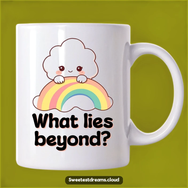 Funny Cloud Peeking Over Rainbow Mug - Curious Character, Perfect Gift