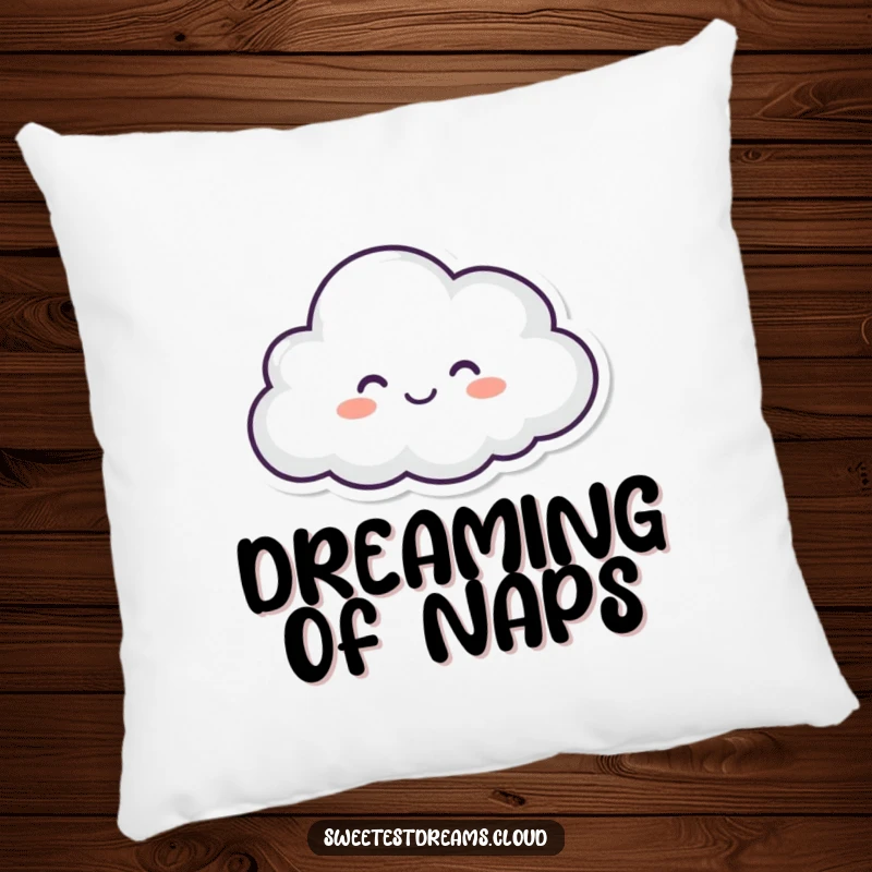 Funny pillow with a soft, closed-eyed, happy-faced cloud character, providing comfort and a cheerful touch.