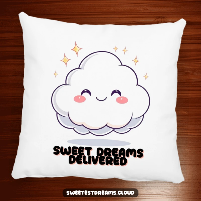 Funny pillow with a smiling cloud character offering a sparkling dream, providing soft comfort and sweet dream inspiration.