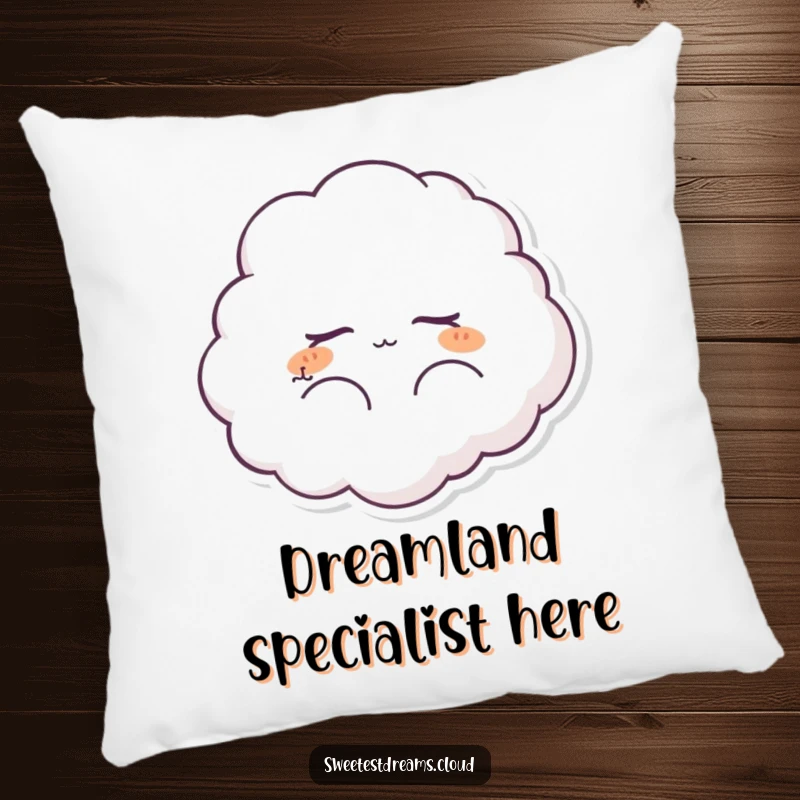 Funny fluffy cloud character pillow, peacefully dreaming. A soft, humorous cushion designed for ultimate relaxation and sweet dreams.