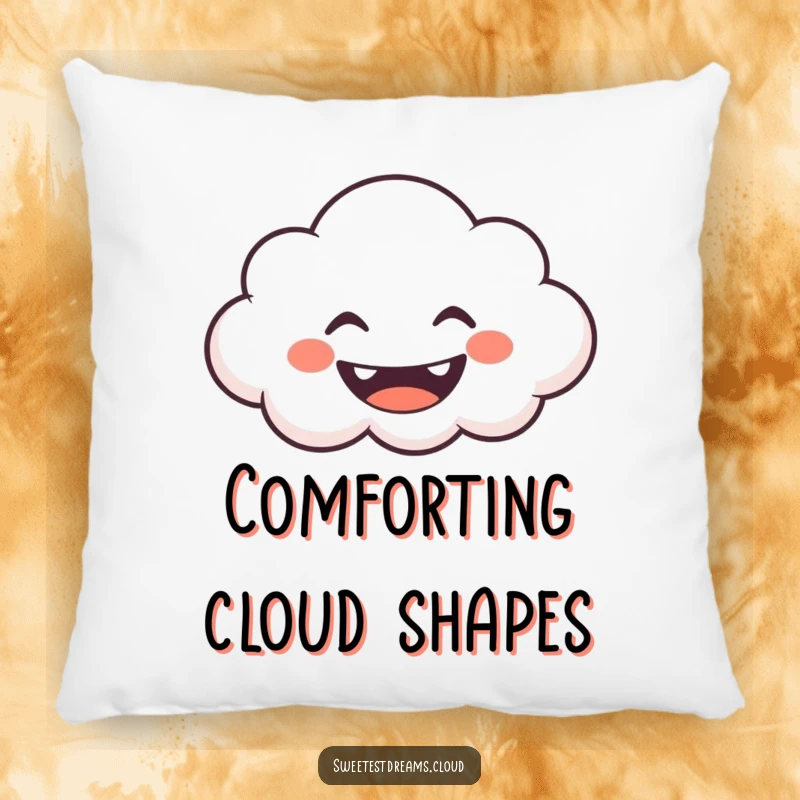 Funny Pillow featuring a grinning cloud blowing whimsical shapes, providing comfort and a touch of playful charm.