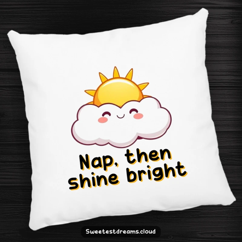 Funny Sunny Cloud Pillow with a smiling sun peeking from playful clouds, designed for humorous comfort and cheerful relaxation.