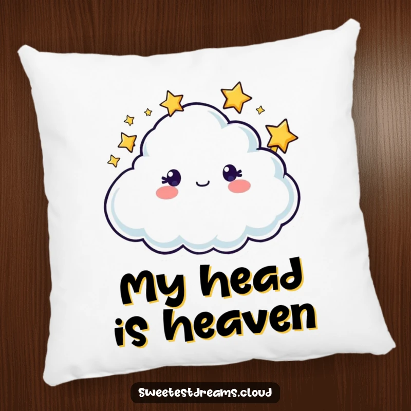 Funny cloud character with twinkling stars shimmering around its head, perfect for a cozy and humorous pillow.