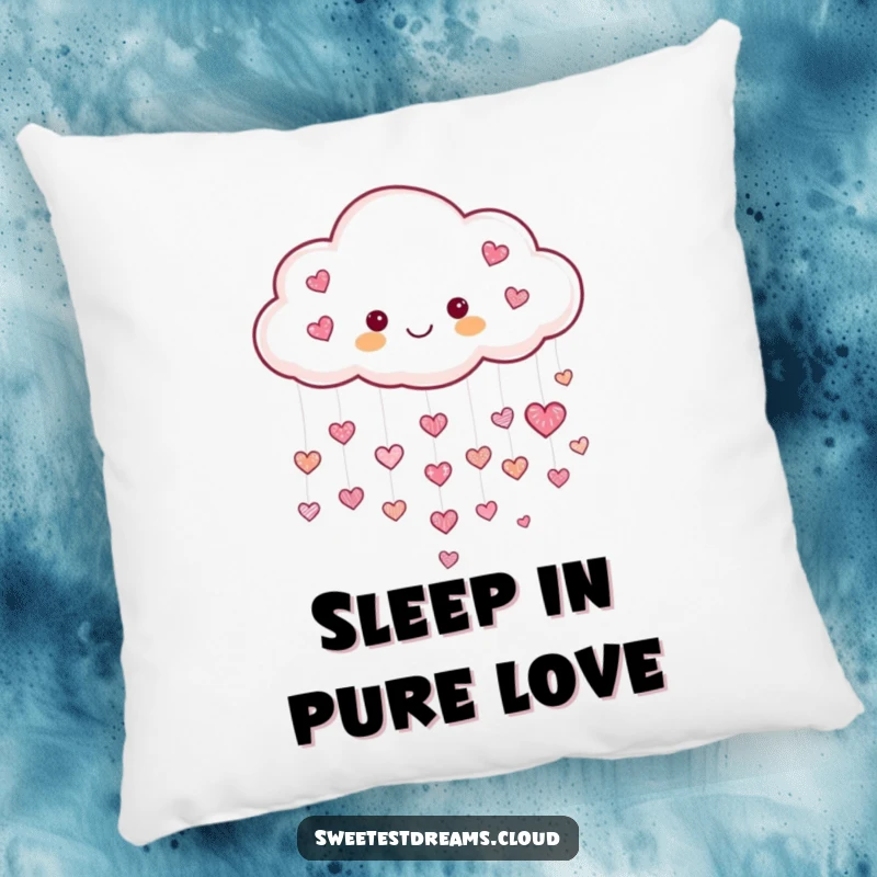 Funny Heart Cloud Pillow with a cheerful cloud raining tiny shimmering hearts, designed for humorous comfort and loving relaxation.