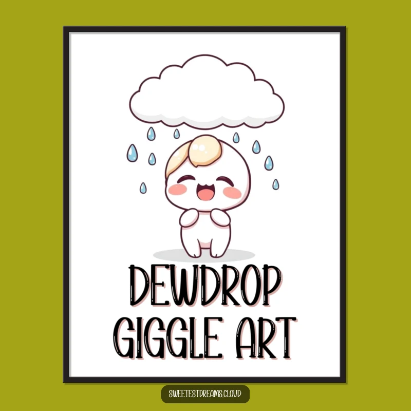 Funny Kawaii Dewdrop Giggle Digital Art: Playful Cloud Print