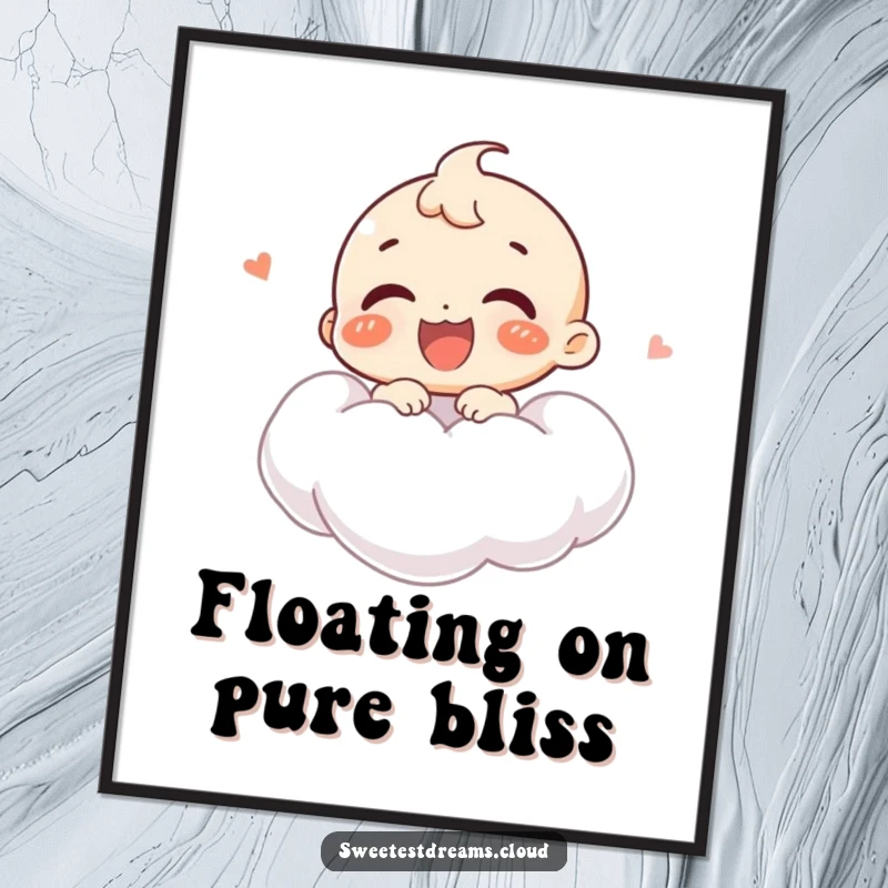 Funny digital art print of a joyful character giggling on a cloud, offering instant, infectious happiness and humor.