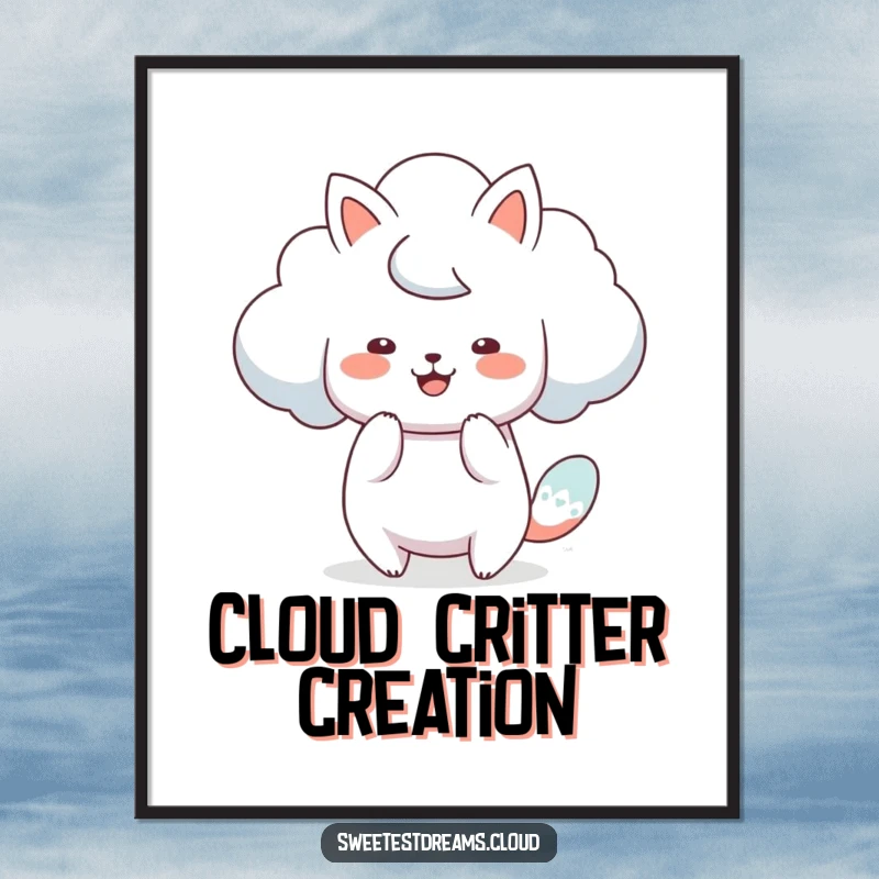 Funny cloud animal digital art print of a cloud character artistically shaping itself into a playful animal.