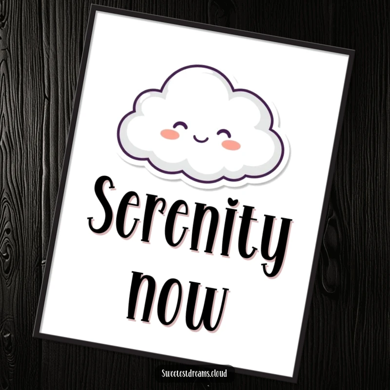 Funny digital art print of a serene, happy cloud with closed eyes, floating peacefully, bringing instant joy.