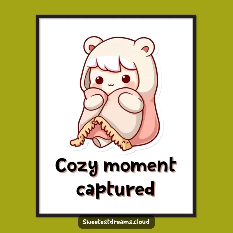 Funny Kawaii Cozy Character Digital Art: Warm Blanket Comfort Download