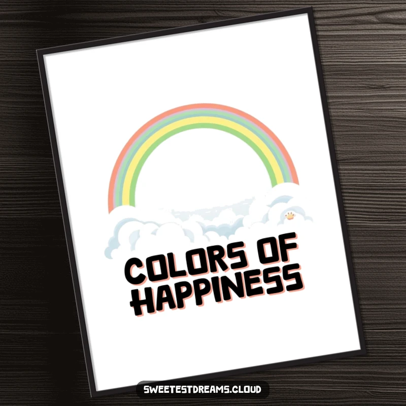 Funny Rainbow Cloud Digital Art Print showing a gentle rainbow arching over soft clouds, ideal for creating a hopeful and humorous atmosphere.