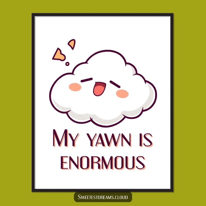 Funny Sleepy Cloud Digital Art: Relatable Yawning Print Gift Download