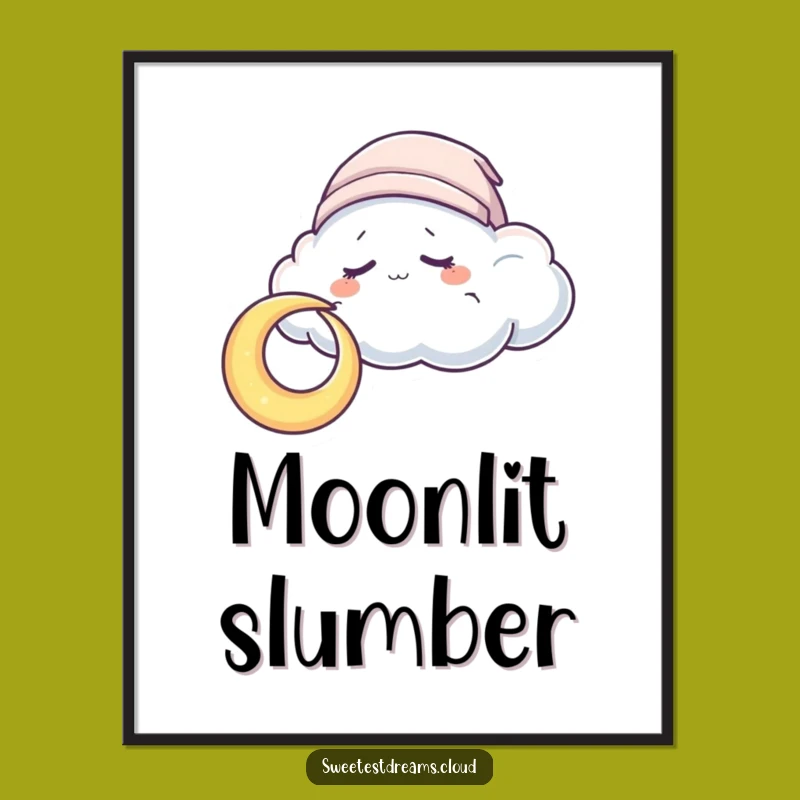 Funny Sleepy Cloud Moon Digital Art: Downloadable Serenity, Perfect Funny Gift