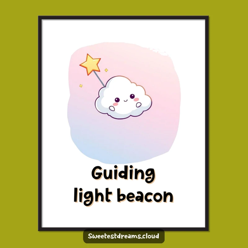 Funny Cloud Guiding Star Digital Art - Whimsical Celestial Decor for Your Space