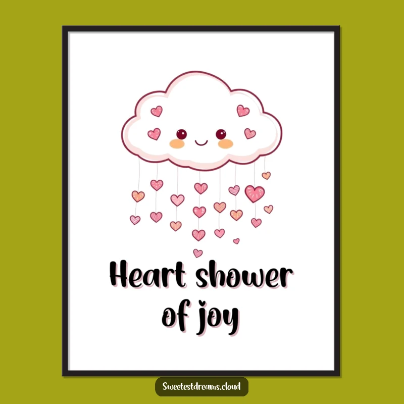 Funny Heart Cloud Digital Art: Cheerful Raining Print, Loving Decor