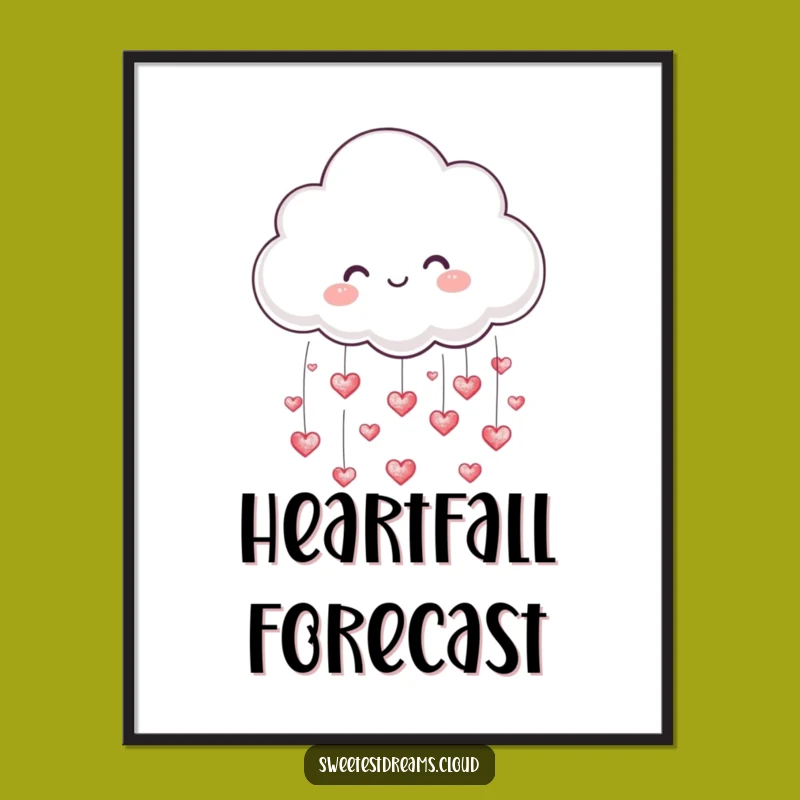 Funny Cloud Raining Hearts Digital Art - Cute Wall Decor Gift