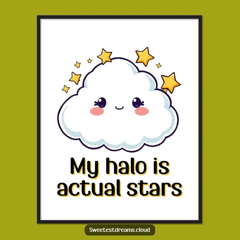 Funny Twinkling Cloud Digital Art: Whimsical Starry Print Gift Download