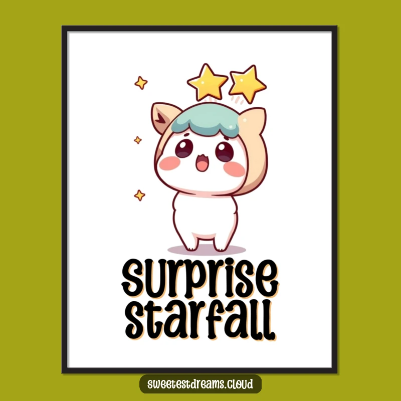 Funny Kawaii Star Surprise Digital Art: Shocked Character Print for Walls
