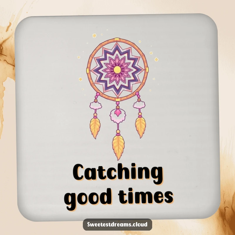 Funny Dream Catcher Drink Coasters with a whimsical stardust and cloud pattern, offering surface protection with a touch of celestial artistry and humor.