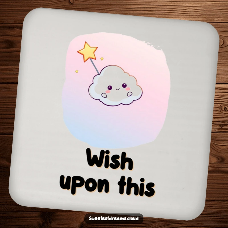 Funny coaster with a cloud character guiding a shooting star, protecting surfaces with celestial style.