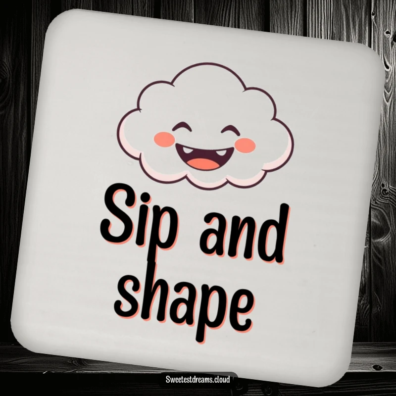 Funny Coaster with a grinning cloud character blowing whimsical shapes, adding a touch of playful charm to tabletops.