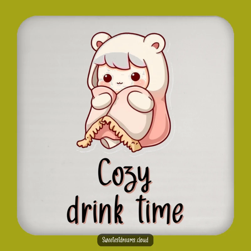 Funny Kawaii Cozy Character Coaster: Warm Blanket Drink Protector