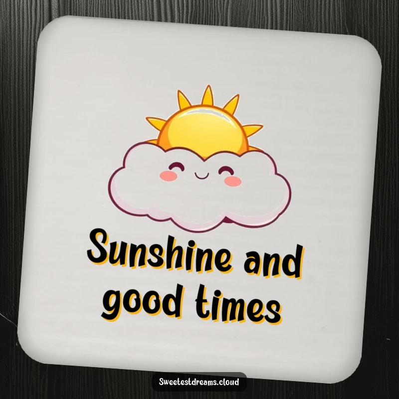 Funny Sunny Cloud Drink Coasters with a design of a smiling sun peeking from playful clouds, offering surface protection with cheerful and humorous flair.