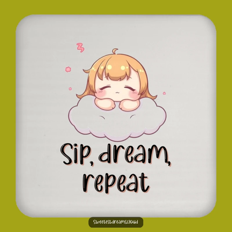 Funny Kawaii Dreamer Drink Coaster: Peaceful Cloud Character for Surface Protection