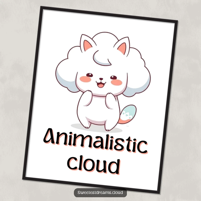 Funny cloud animal poster print of a cloud character artistically shaping itself into a playful animal.