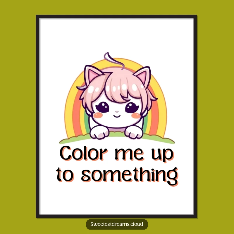 Funny Mischief Rainbow Poster: Artful Peek-a-Boo Character, Inspiring Funny Gift