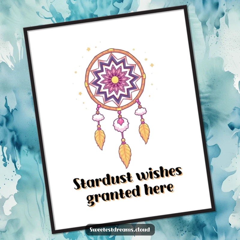Funny Dream Catcher Poster with a whimsical pattern of stardust and soft clouds, creating a magical and humorous piece of wall art for dreamers.