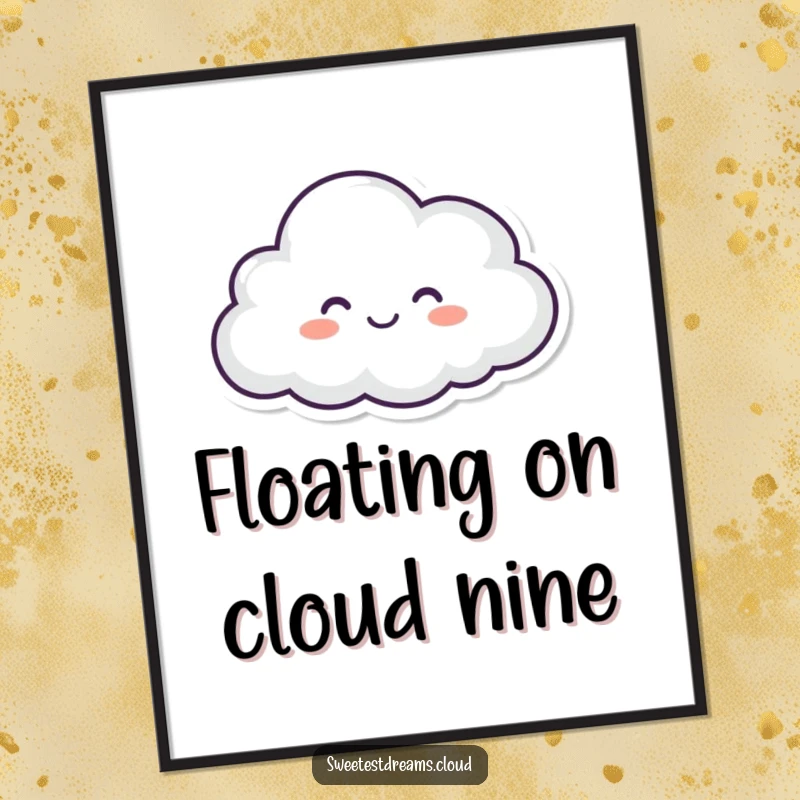 Funny poster displaying a serene, happy cloud with closed eyes, floating peacefully, adding a touch of joy to any room.