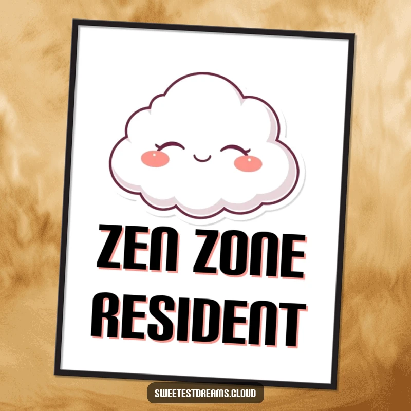 Funny poster art of a content cloud character floating serenely with closed, happy eyes.