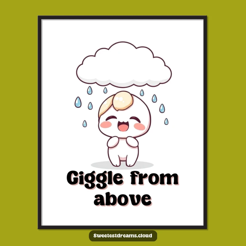 Funny Kawaii Dewdrop Giggle Poster: Happy Cloud Rain Art