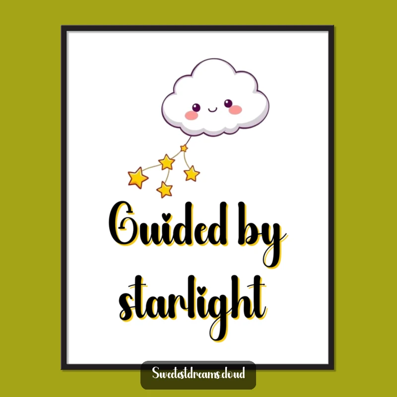 Funny Cloud Pulled by Stars Poster - Whimsical Dream Art Print, Gift