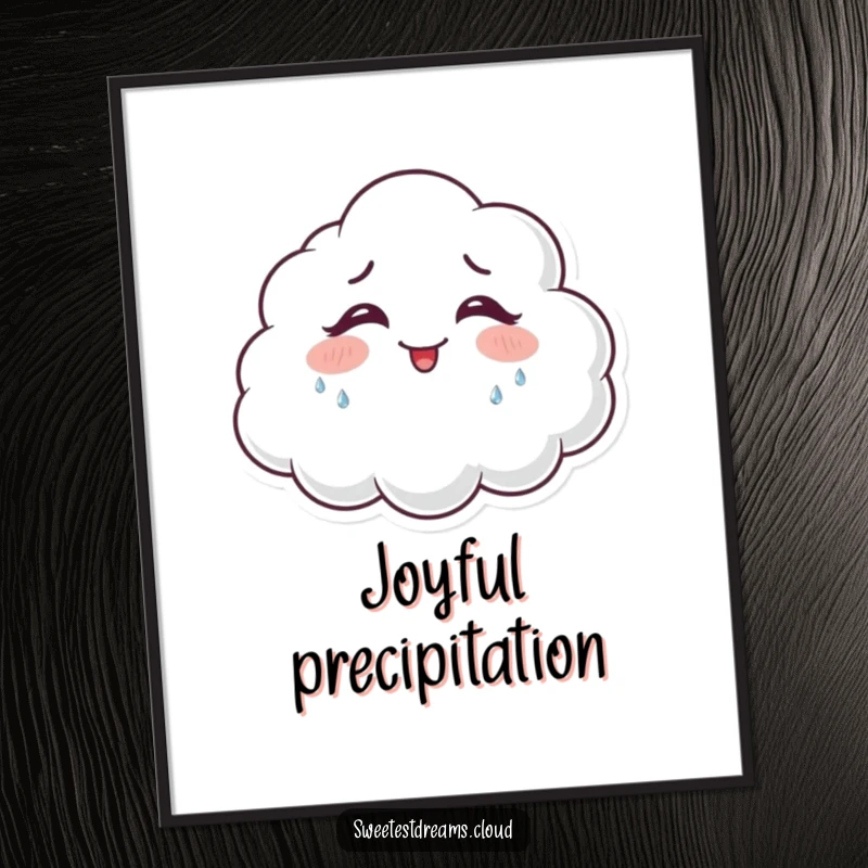 Funny giggling cloud poster print of a happy cloud character laughing and shedding sparkling tears of joy.