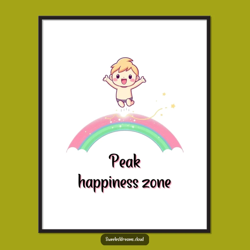 Funny Rainbow Leaper Poster: Uplifting Character Art, Perfect Funny Gift