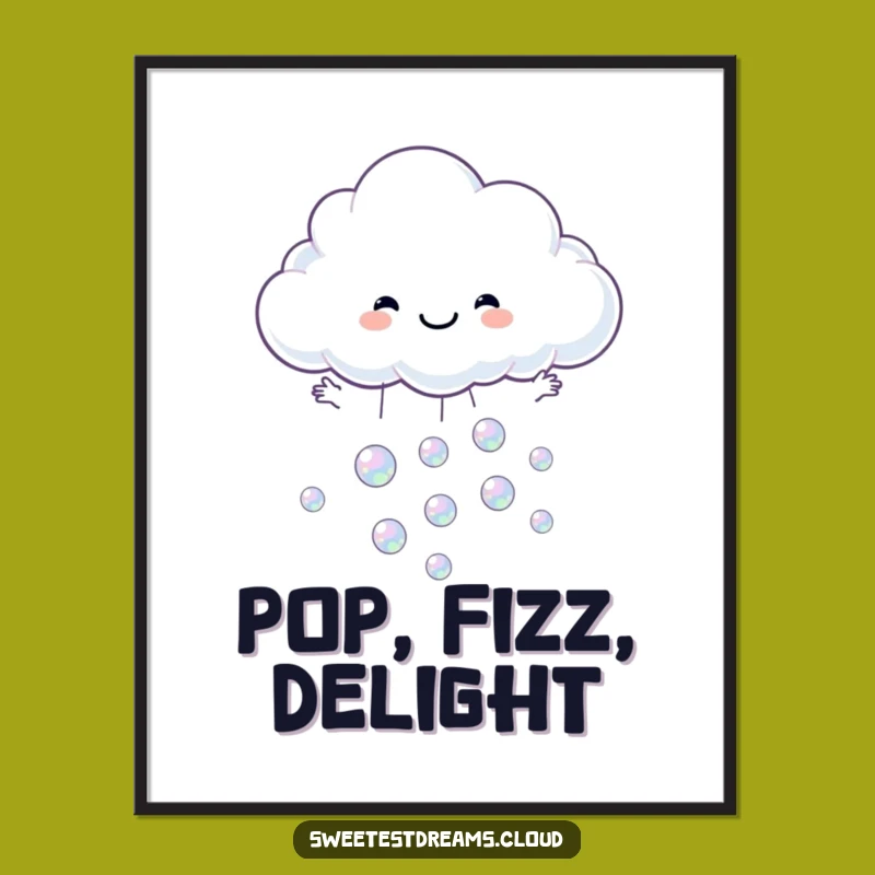 Funny Cloud Catching Bubbles Poster - Whimsical Wall Art for a Cheerful Space