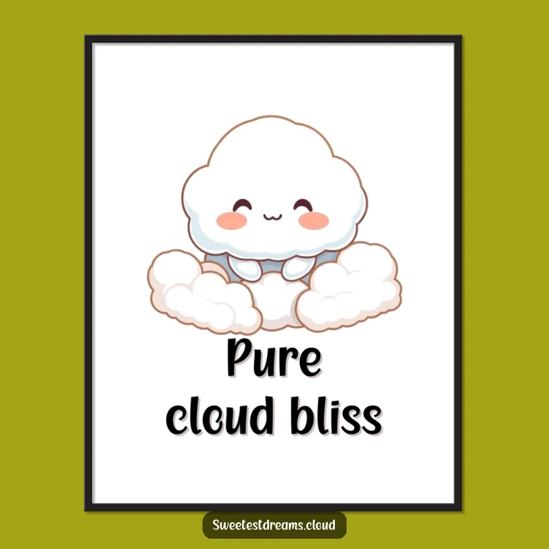 Funny Happy Cloud Poster - Cozy Serene Art Print, Gentle Gift
